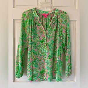 Lilly Pulitzer Elsa Silk Top in Vibrant Green and Pink!